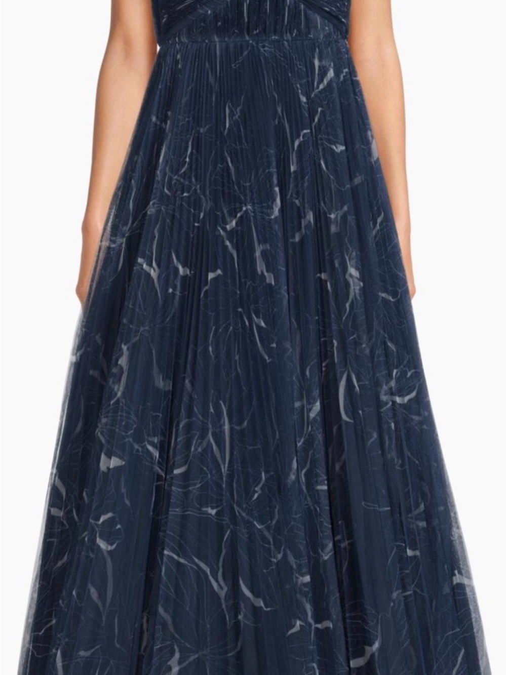 Hutch Anthropologie Strapless Navy Marble-Print Pleated Midi Dress - Picture 4 of 8